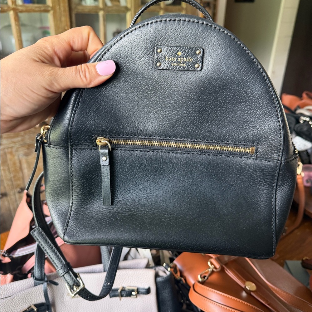kate spade Black Pebbled Leather Mini Backpack with Gold Hardware